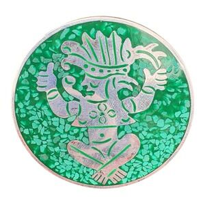 Taxco Mexico Sterling Silver Enamel/Large Inlay Figure Brooch / Pendant - TG MM